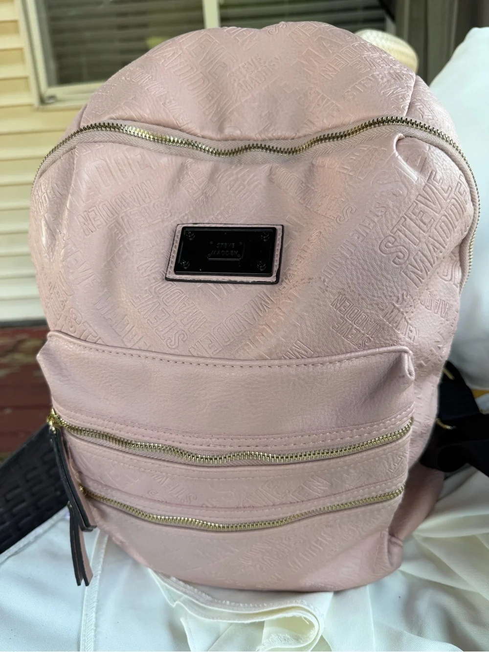 Steve Madden Light Pink Textured Backpack with Gold Zippers